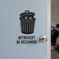 Trash Can Wall Sticker Vinyl Decal Funny Introvert Recharge Bedroom Decor Gift - Image 1